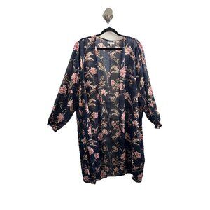 Maurices Sheer Floral Open Kimono Coverup Mid Length Women 2X